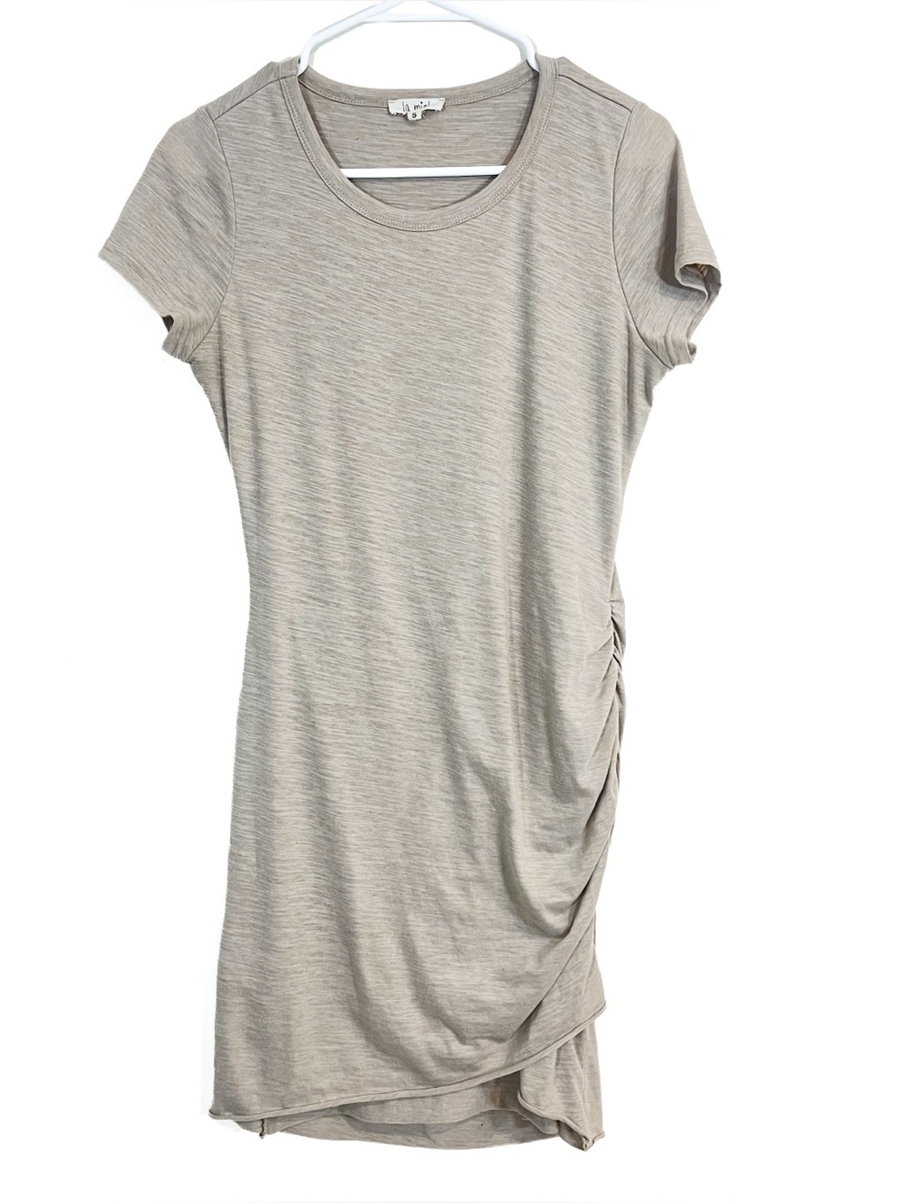 La Miel Ruched Gathered T-Shirt Dress Beige Size Small Casual